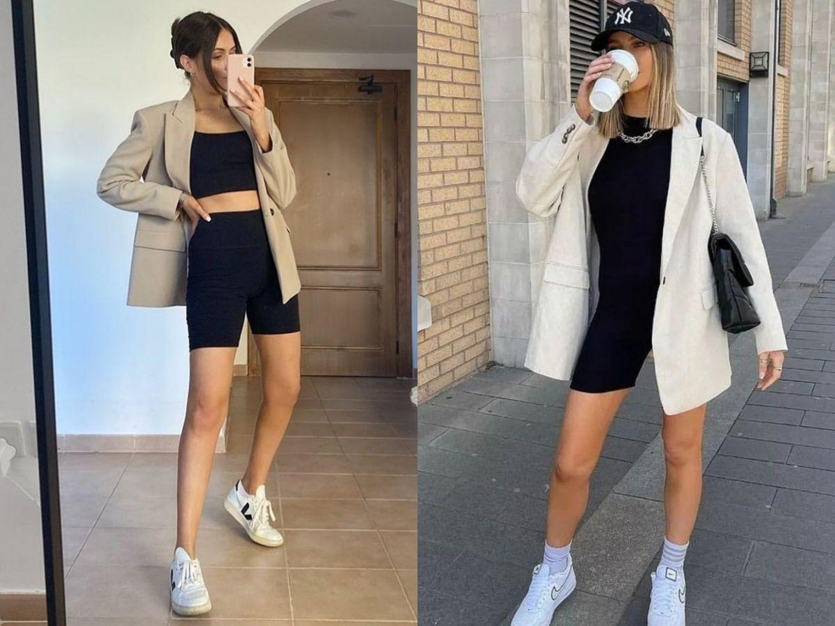 Phối quần biker short cùng áo blazer tạo nên vẻ ngoài vô cùng sành điệu