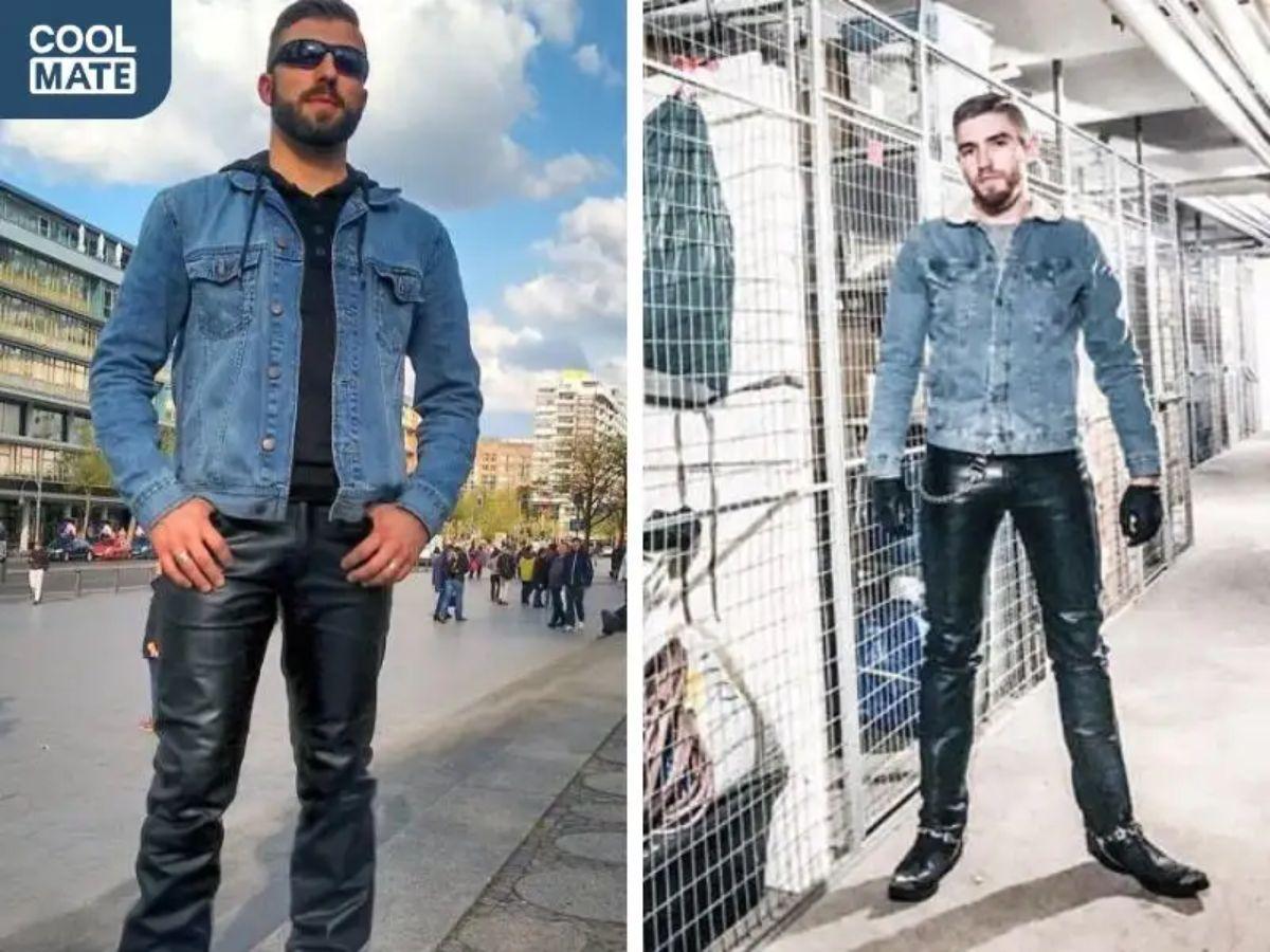 Quần da mang lại vẻ ngoài mạnh mẽ, cá tính khi kết hợp cùng áo khoác jeans