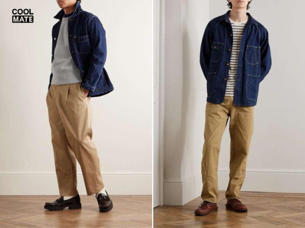 Quần kaki là sự kết hợp hoàn hảo với áo khoác jeans để tạo ra phong cách casual lịch lãm