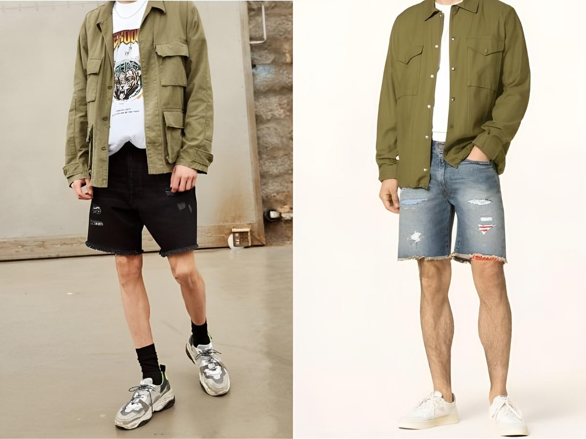 Quần ngố kaki phối cùng áo polo trắng tạo nên phong cách smart-casual