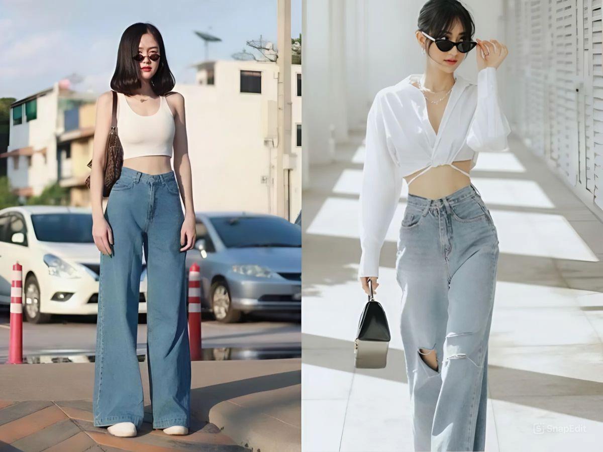 Quần ống rộng cùng áo croptop tôn dáng năng động