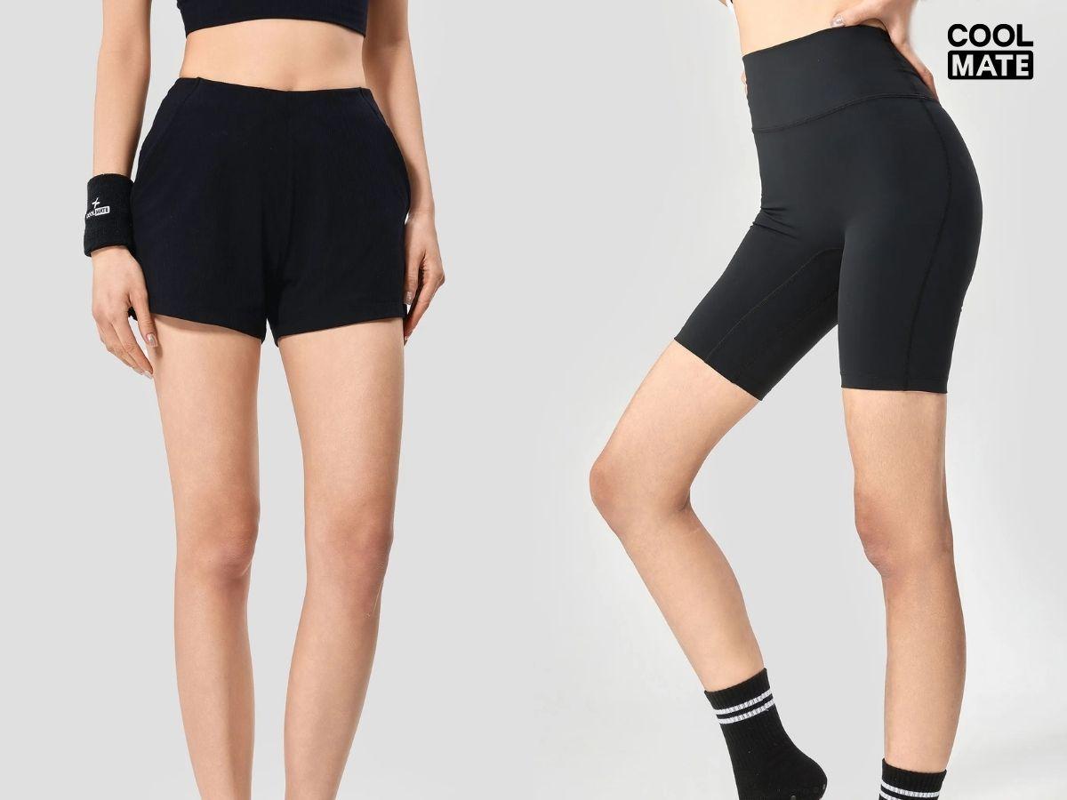Quần short hoặc biker short yoga nữ của Coolmate trong tập yoga