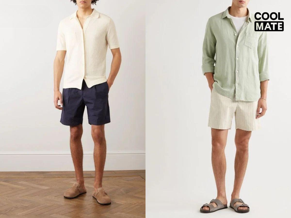 Quần short kaki/chinos phối áo sơ mi tạo phong cách smart-casual lịch sự vừa phải