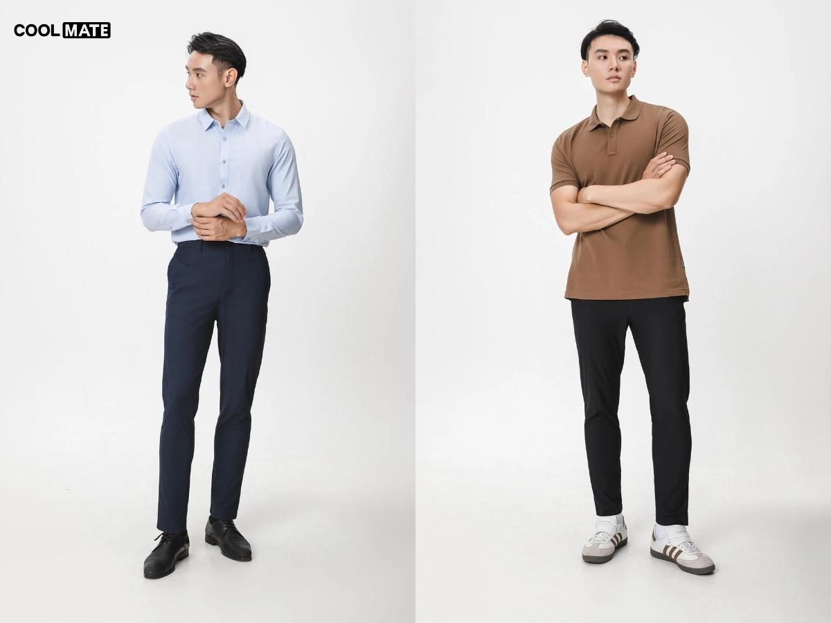 Quần tây nam đẹp nhất khi có độ dài vừa chạm hoặc che phủ phần trên của giày công sở
