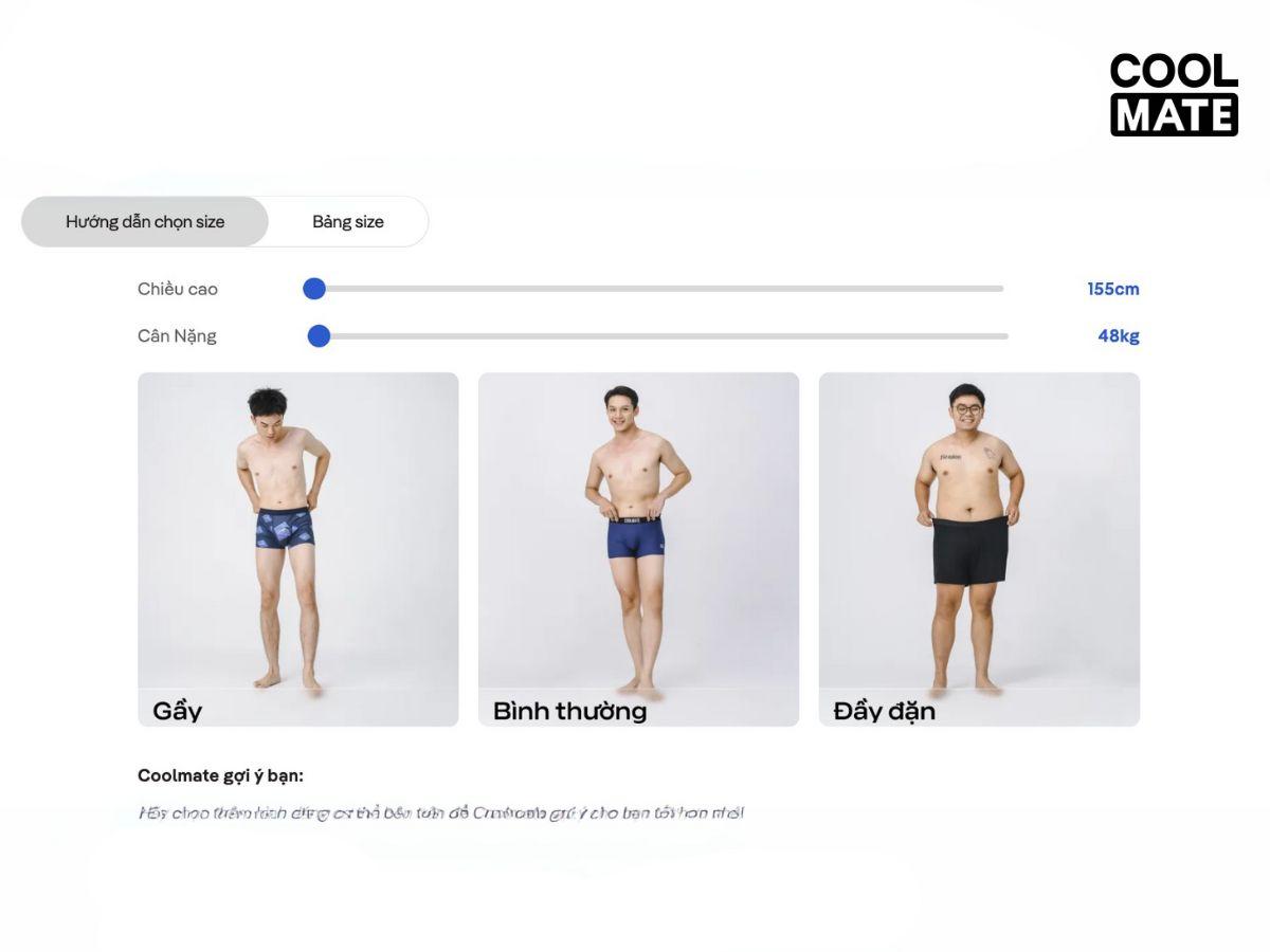 Size quần cụ thể khi mua hàng tại website Coolmate giúp khách hàng dễ đối chiếu với số đo cơ thể