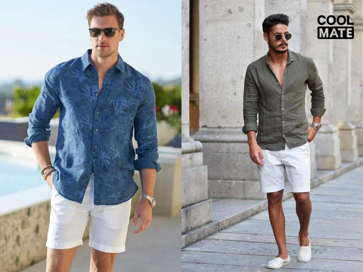 Sơ mi tay dài phối quần short tạo vẻ lịch lãm