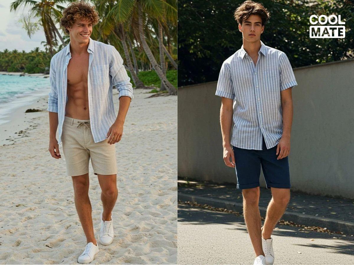 Sơ mi tay ngắn kết hợp quần short tạo vẻ ngoài trẻ trung