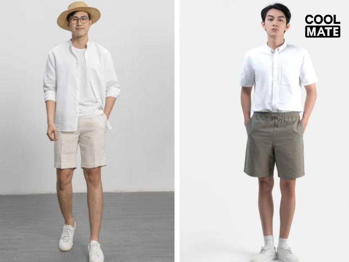 Sơ mi trắng phối quần short tạo phong cách thanh lịch, sáng sủa