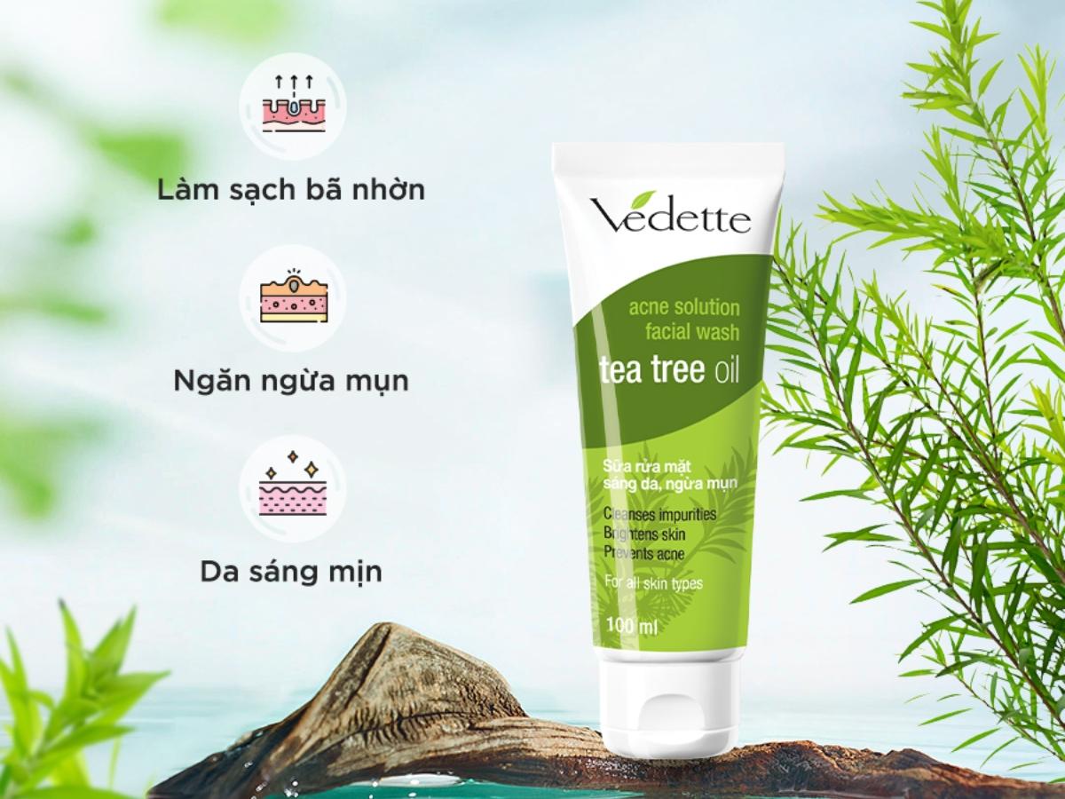 Sữa rửa mặt Tràm Trà Vedette và lá tràm trà có giá thành phải chăng