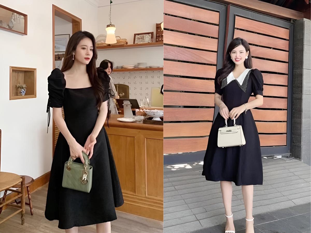 Phối đầm công sở chữ A với túi xách