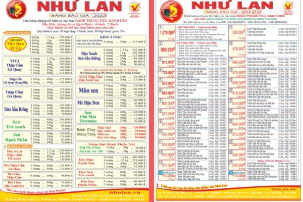 Bảng giá bánh trung thu Như Lan 2022