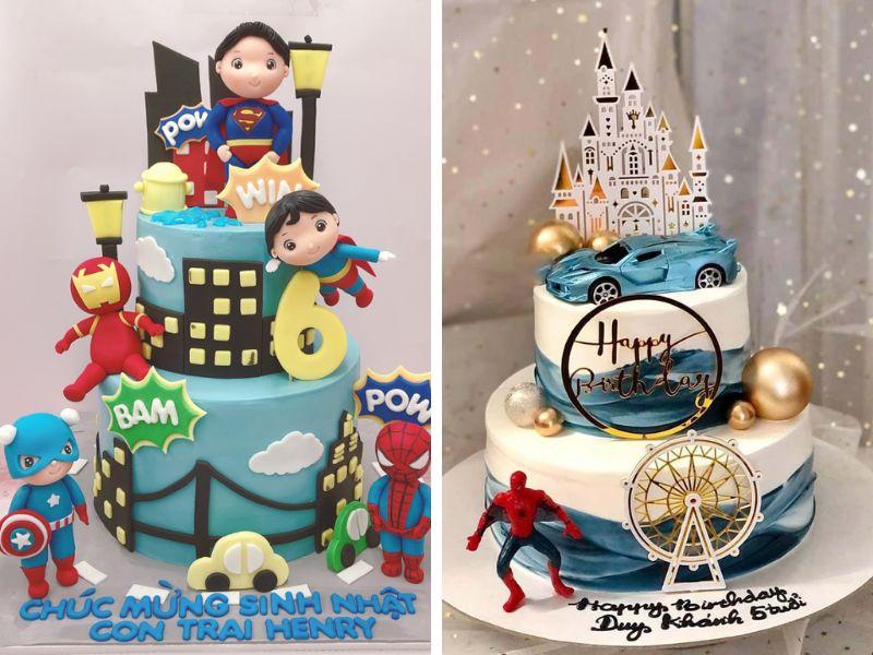 Bánh sinh nhật 2 tầng cho bé trai hình siêu nhân