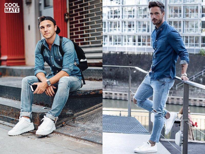 Phối sơ mi với quần jeans trẻ trung