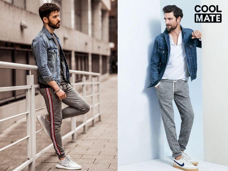Quần thể thao nam mix cùng áo khoác denim
