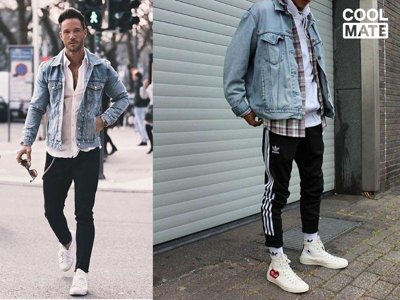 Mix quần jogger và áo khoác jean