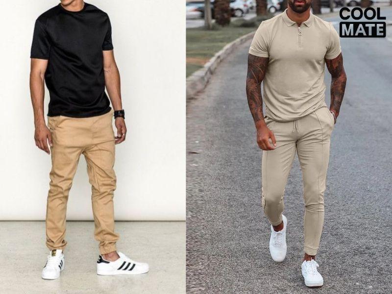 Outfit quần jogger và áo thun có cổ