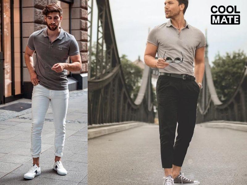 Phối quần jogger với áo thun có cổ