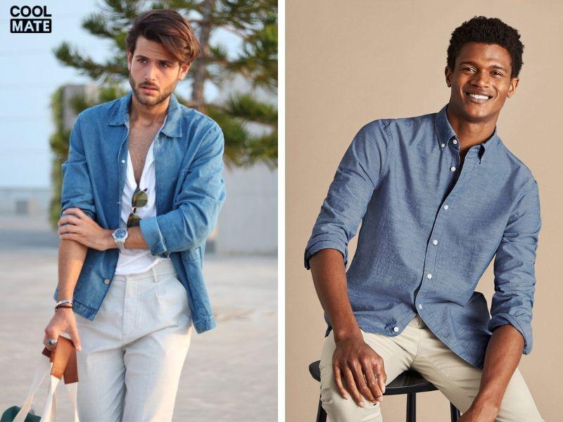 Áo sơ mi Chambray trẻ trung, năng động cho đám cưới