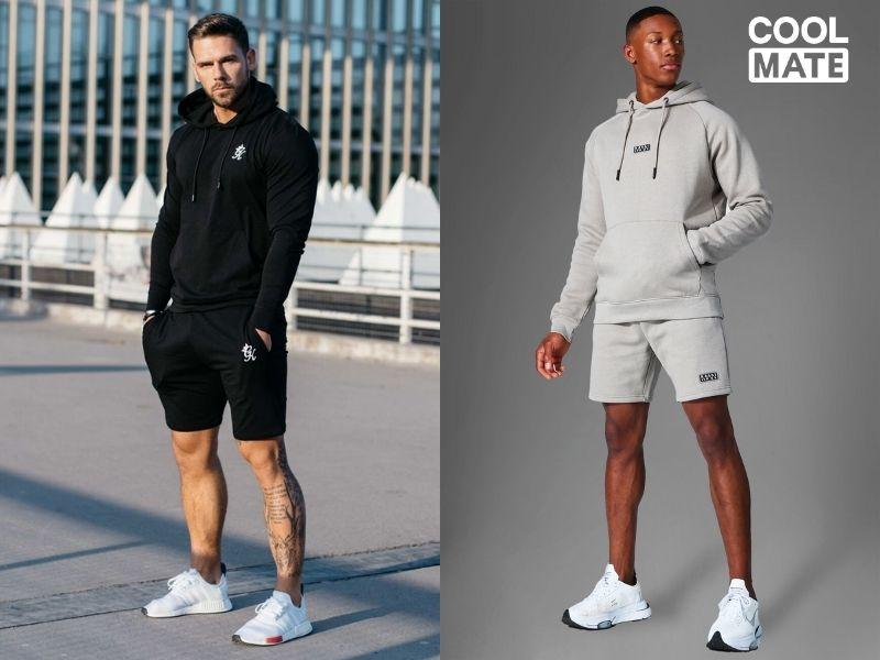Quần short thể thao mix đồ chung với áo hoodie