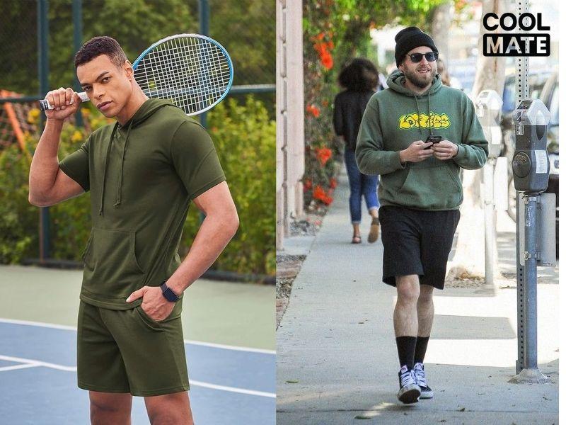 Trang phục quần short thể thao và áo hoodie