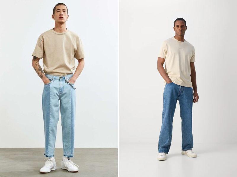 Phối áo thun be nam cùng quần jeans màu sáng