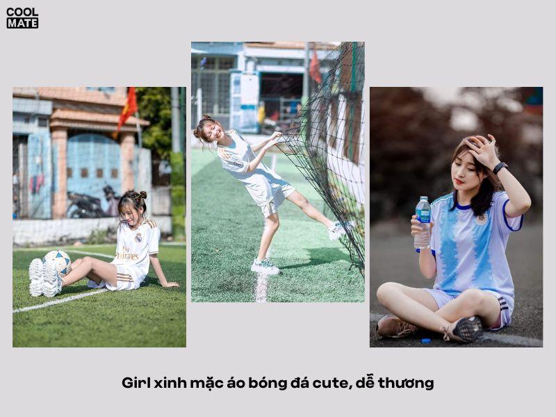 Con gái tạo dáng cute với áo bóng đá