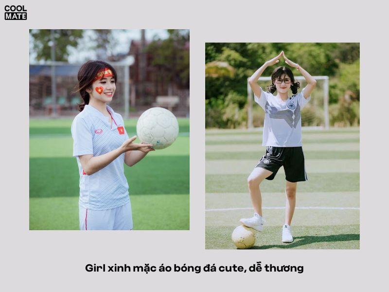 Con gái diện đồ bóng đá tạo dáng đáng yêu