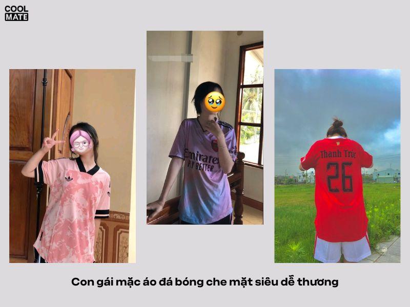Con gái tạo dáng che mặt với áo bóng đá