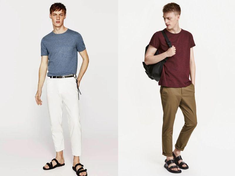 Giày sandal phối với item nam tính này giúp bộ outfit có tính năng động, trẻ trung hơn