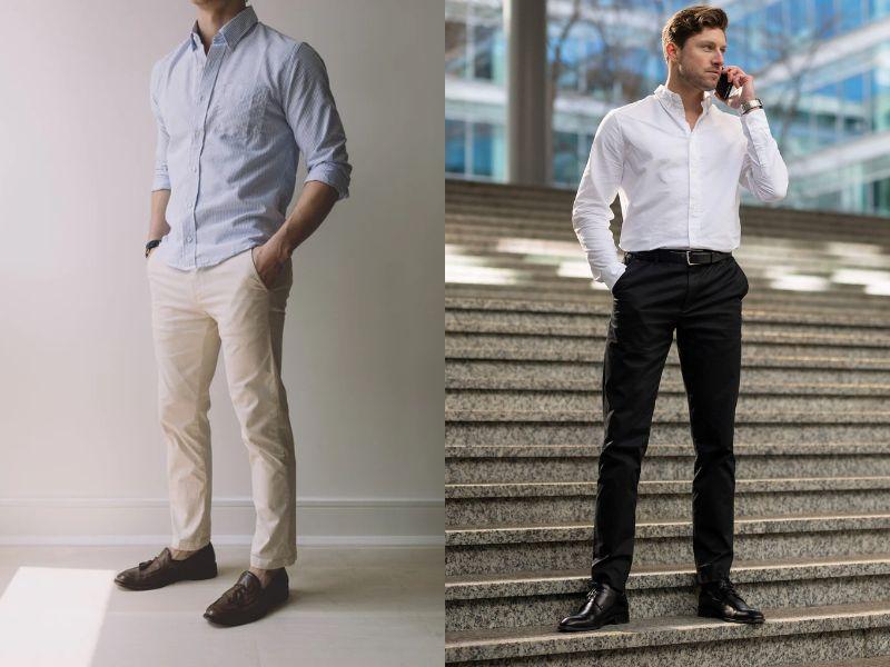 Kết hợp quần kaki nam với giày Oxford giúp bạn sở hữu outfit công sở thu hút mọi ánh nhìn
