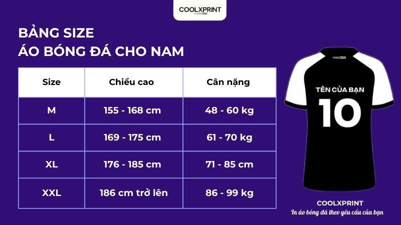 Bảng size áo bóng đá cho nam Coolmate