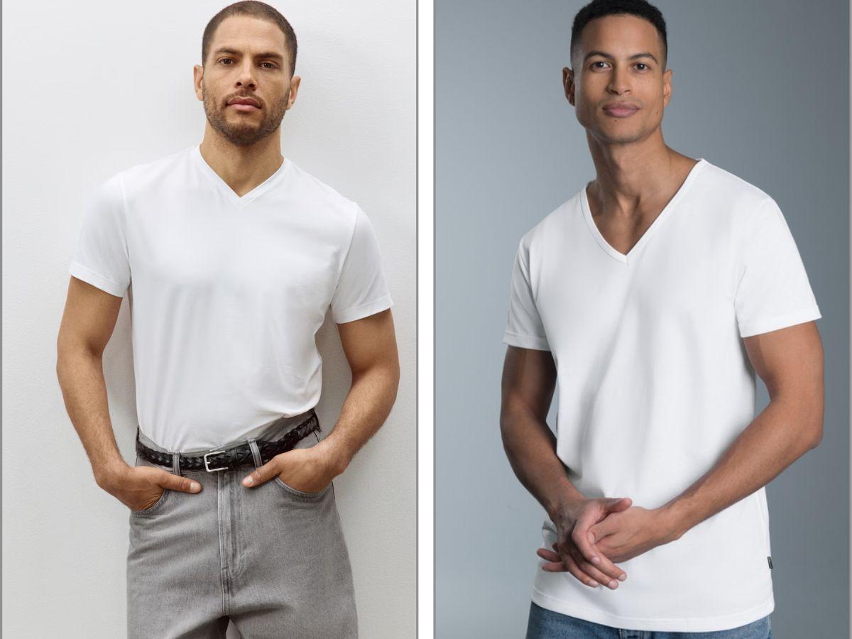Áo phông oversize nam cổ chữ V màu trắng