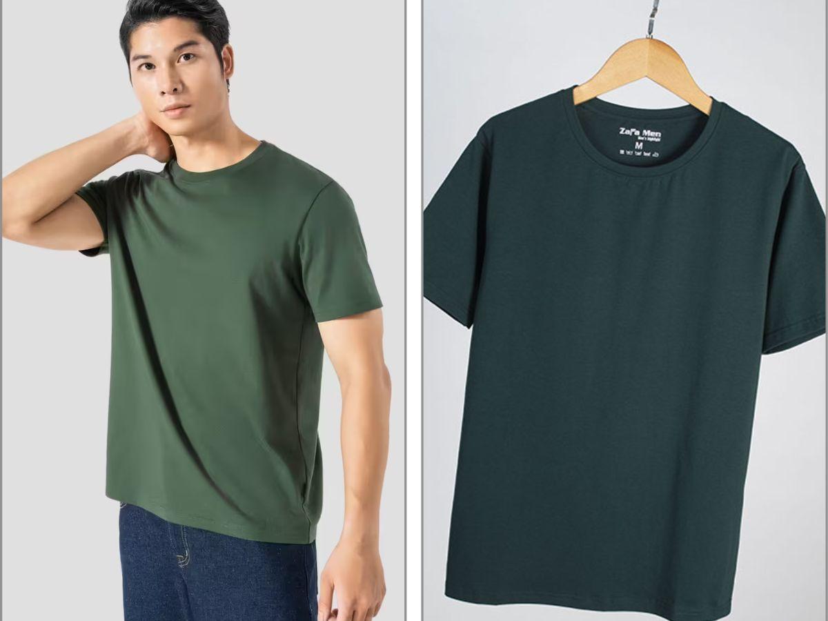 Áo thun trơn cotton màu xanh rêu