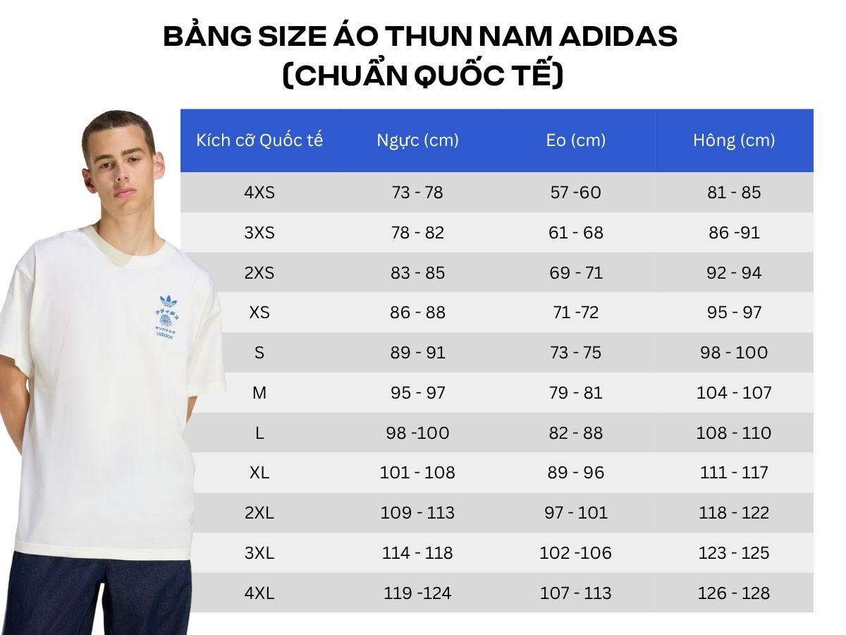 Bảng size áo thun nam Adidas (Chuẩn Quốc tế)