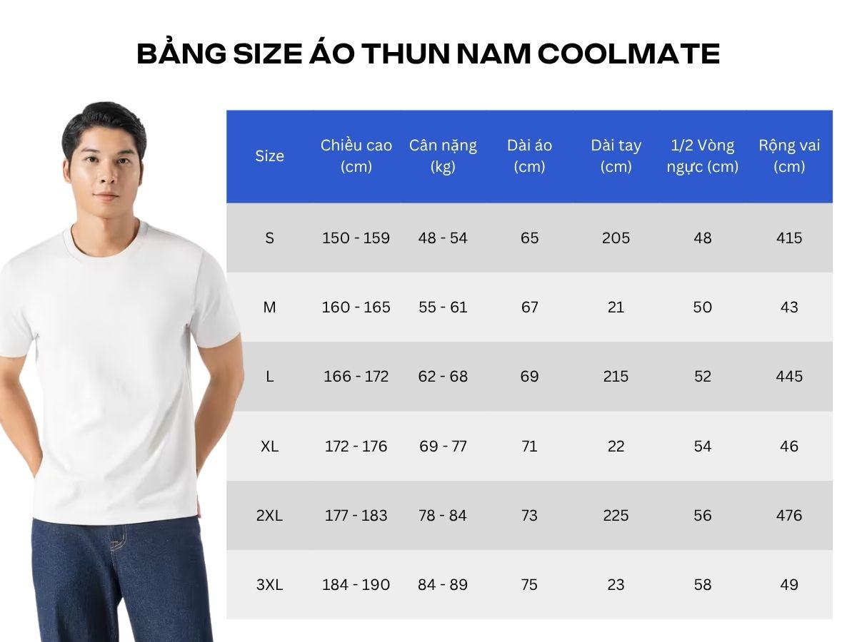 Bảng size áo thun nam Coolmate