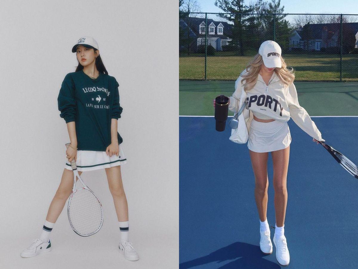 Phối áo sweater và chân váy tennis
