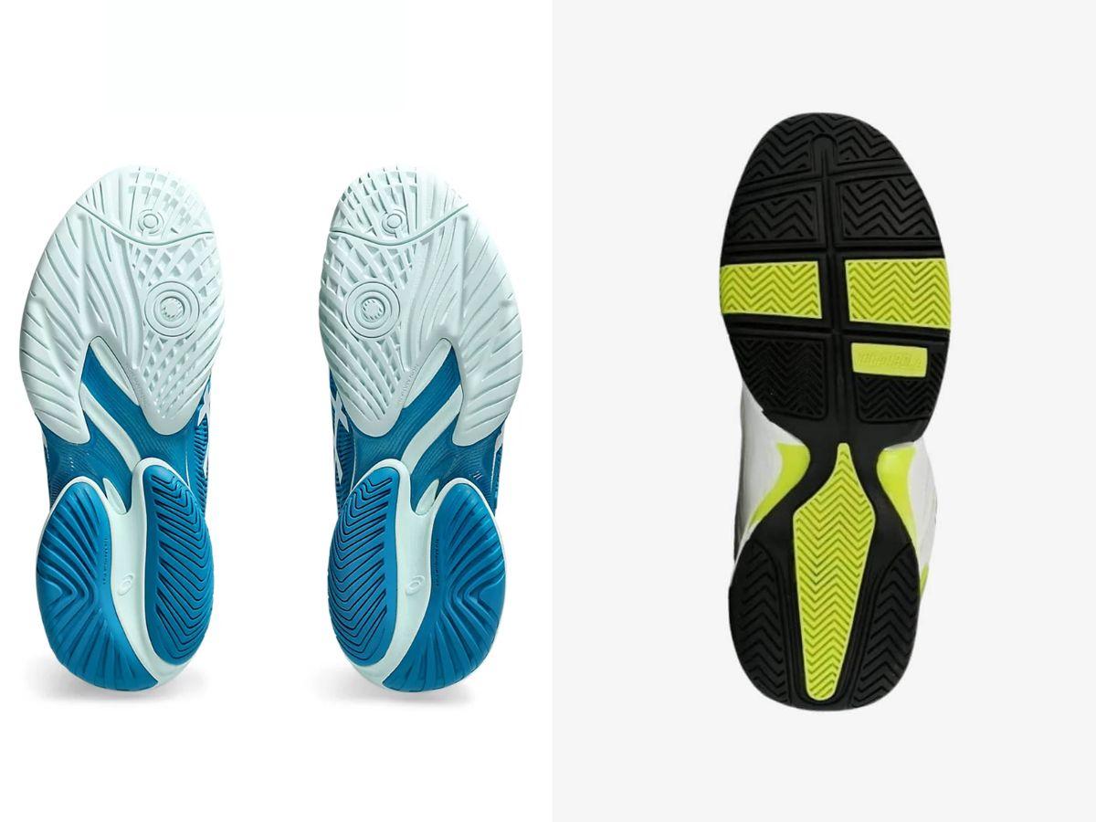 Đế ngoài của giày pickleball có họa tiết nông hơn so với giày tennis