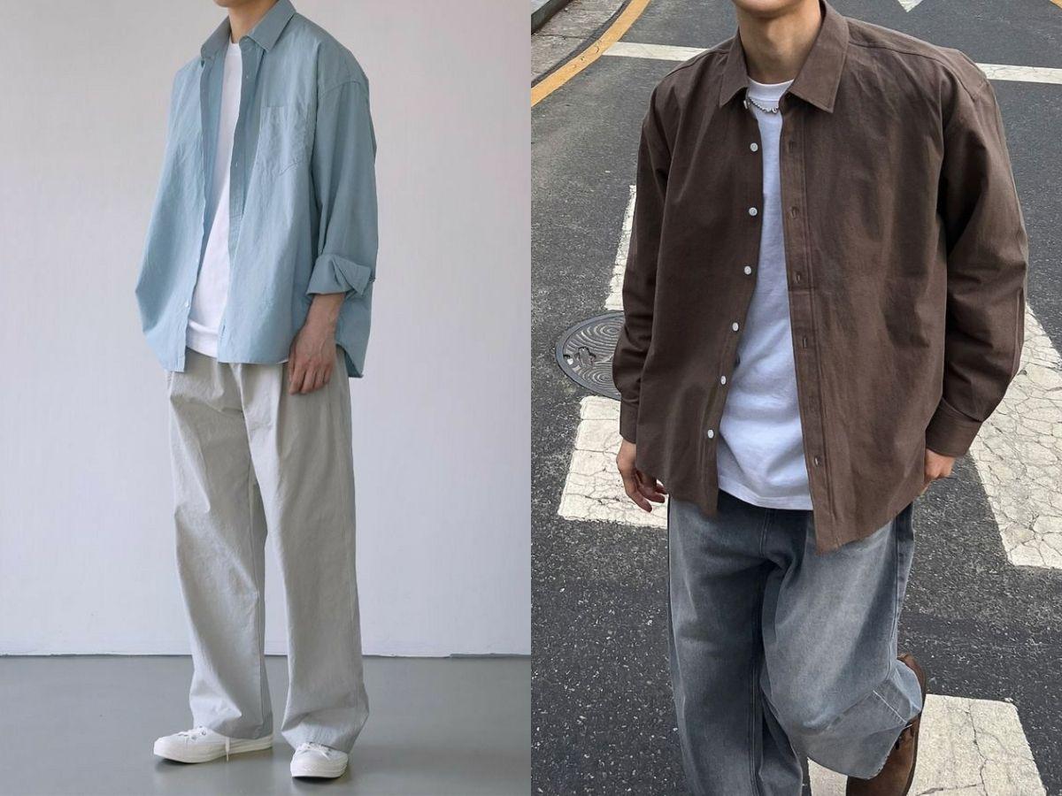 Layering áo sơ mi khoác ngoài áo thun oversize nam, một cách phối đồ đầy năng động và phong cách