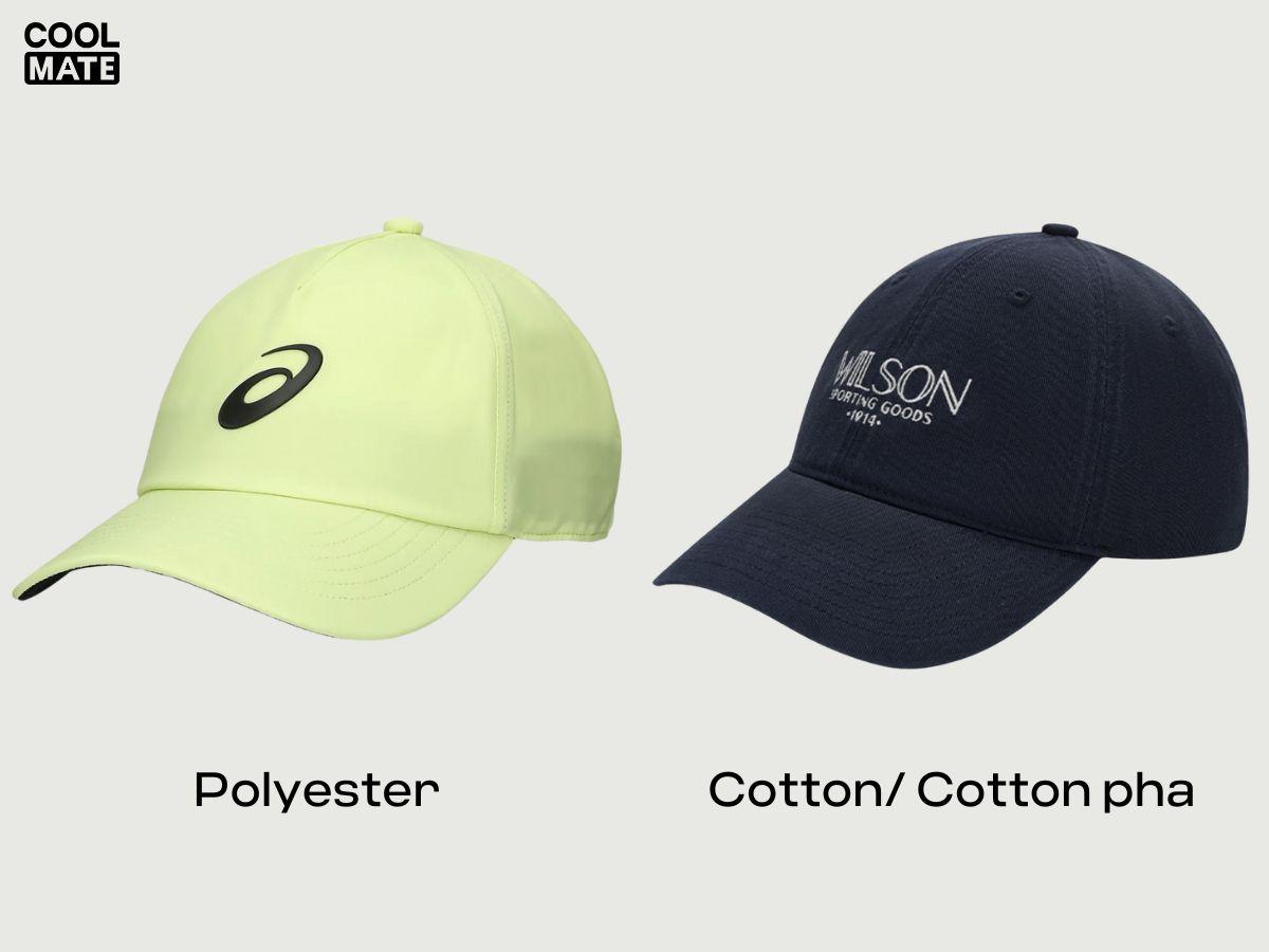 Polyester và cotton là 2 loại chất liệu phổ biến của mũ tennis