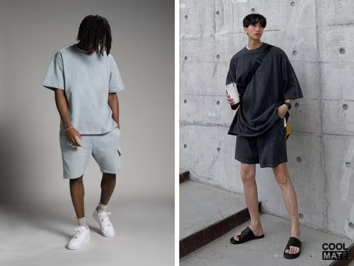 Phối áo thun oversize cùng với quần short là một lựa chọn của hầu hết các anh chàng