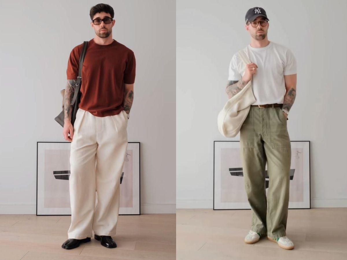 Phối đồ với áo thun oversize nam và quần kaki, tạo vẻ ngoài thanh lịch và trẻ trung