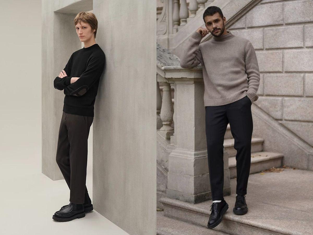 Quần Âu giúp phong cách với áo len cashmere trở nên trang trọng và tinh tế