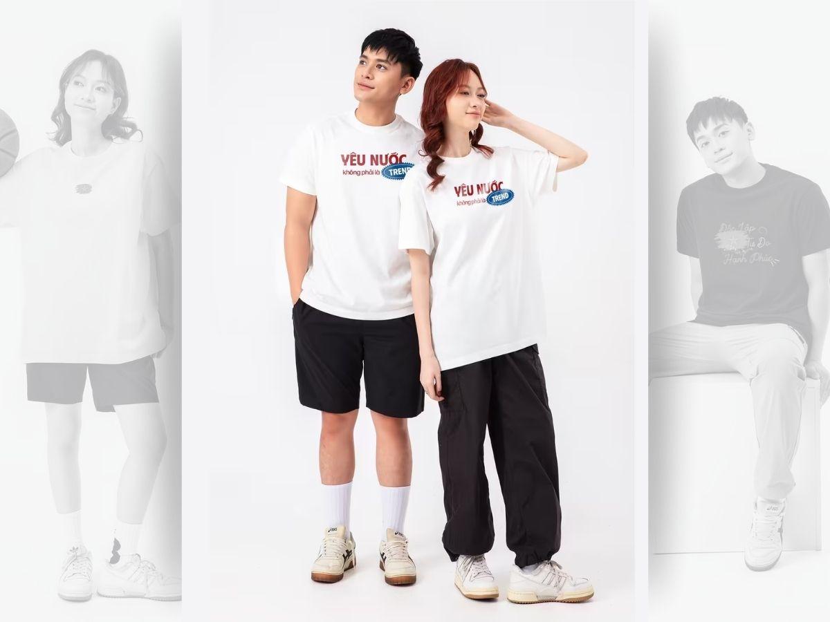 Người mẫu nam phối đồ với áo thun Việt Nam của Coolmate cùng quần short và sneaker năng động
