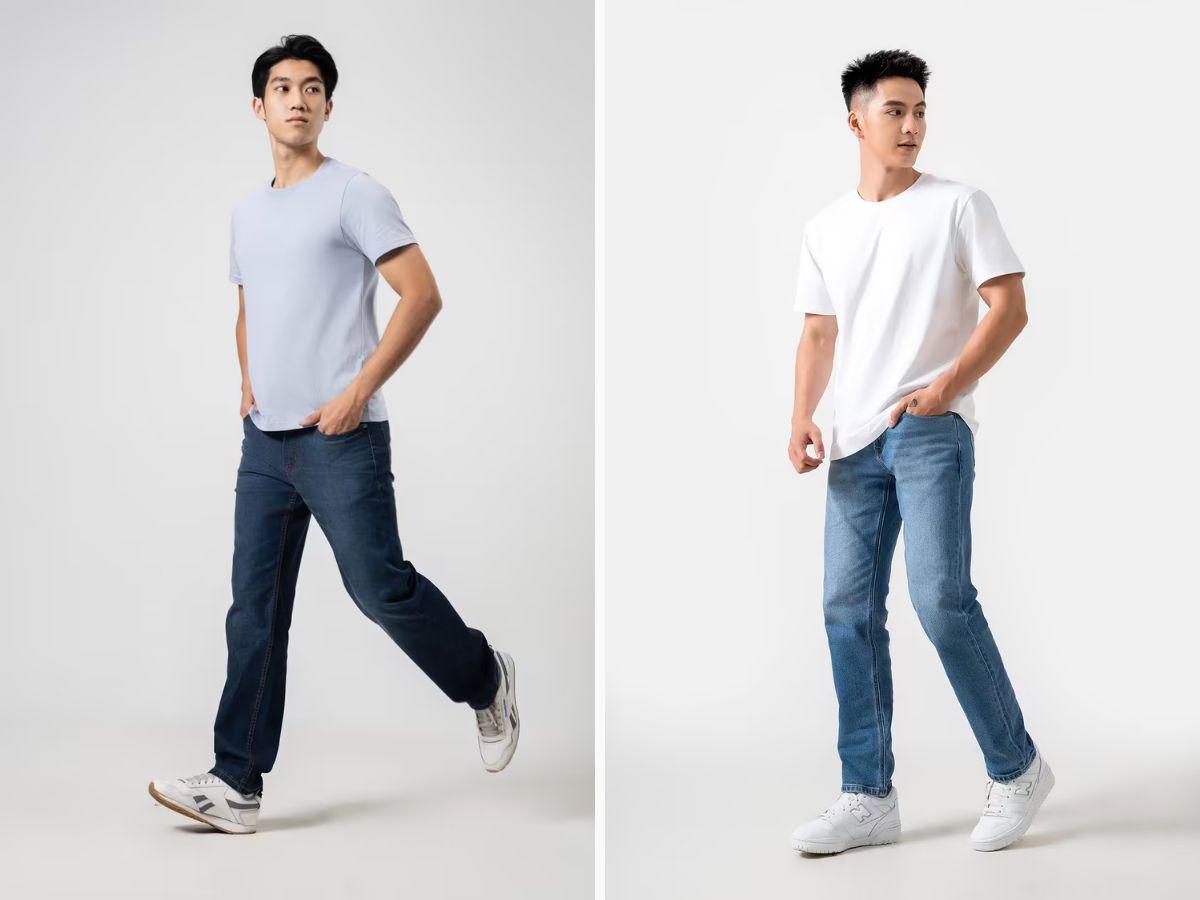 Phong cách casual năng động áo cùng quần jean và giày sneaker trắng