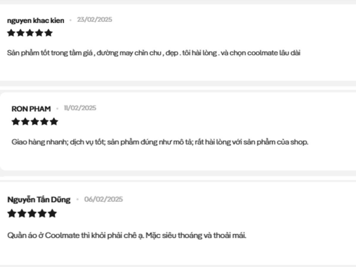 Chia sẻ của khách hàng khi dùng áo của Coolmate trên website
