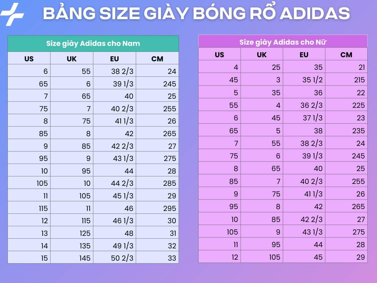 Bảng size giày bóng rổ Adidas 