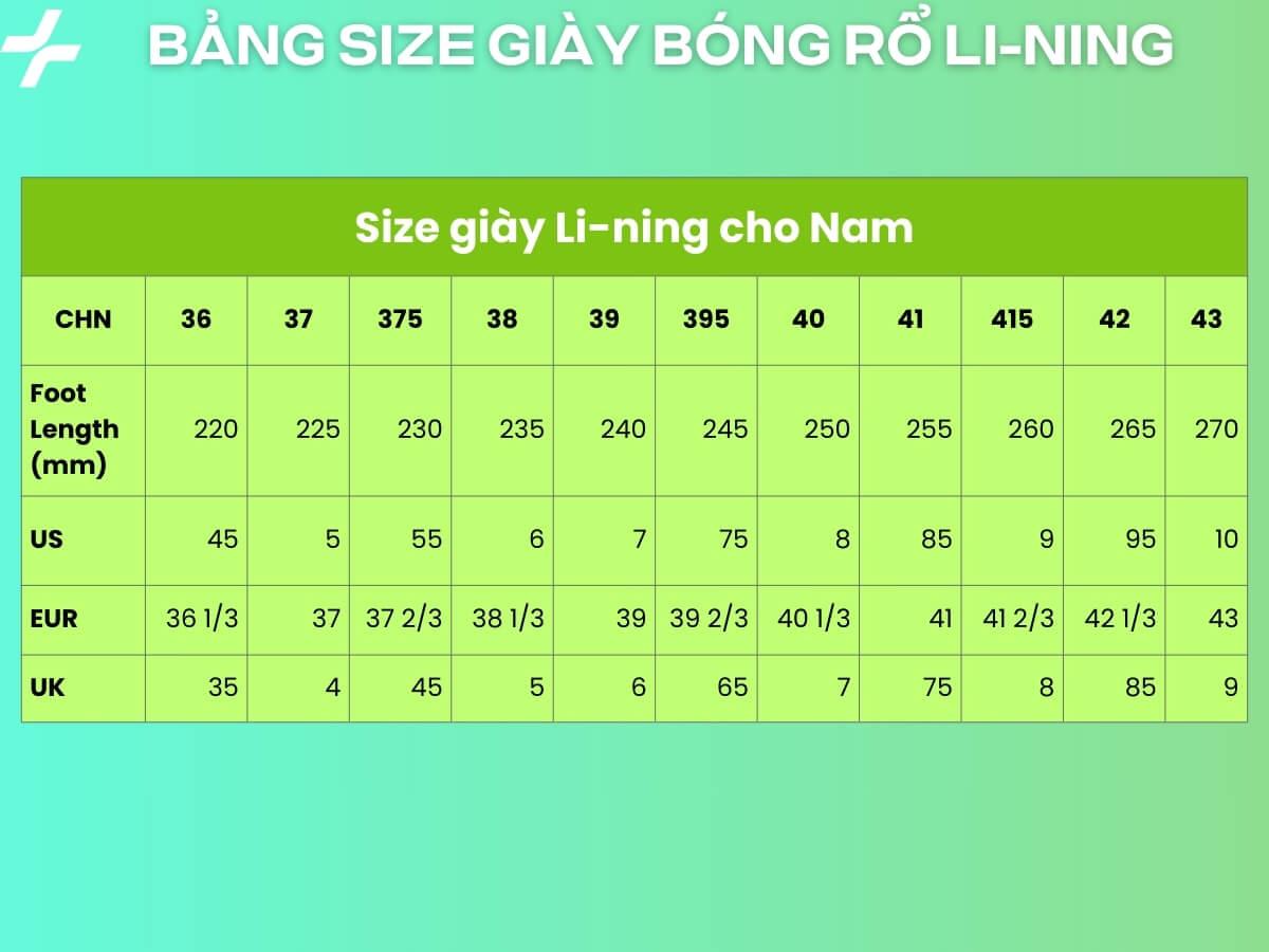 Bảng size giày bóng rổ Li-ning