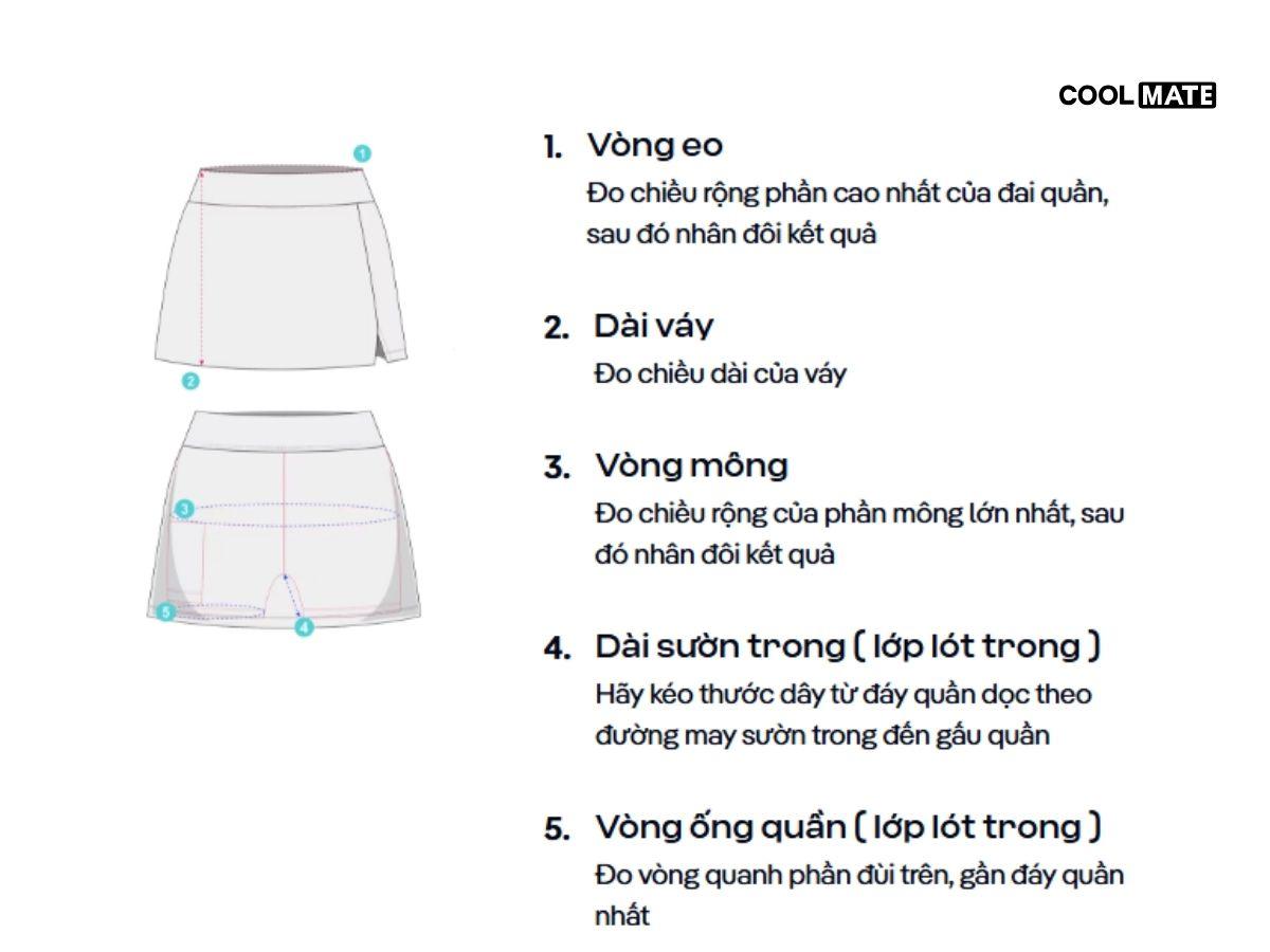 Chọn kích cỡ chân váy tennis vừa vặn