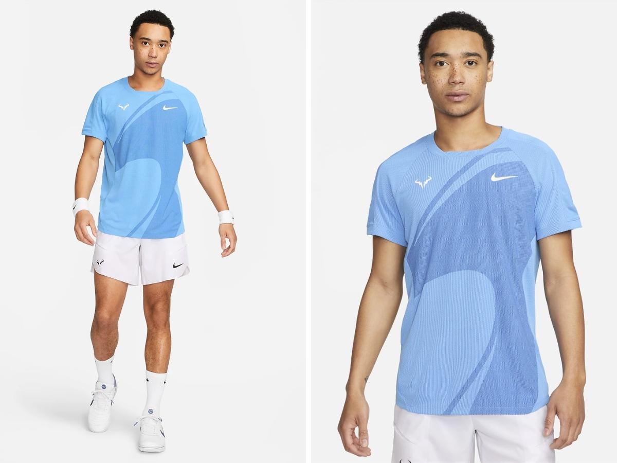 Mẫu áo tennis Nike với thiết kế hiện đại, sử dụng các mảng màu và đường cắt lạ mắt