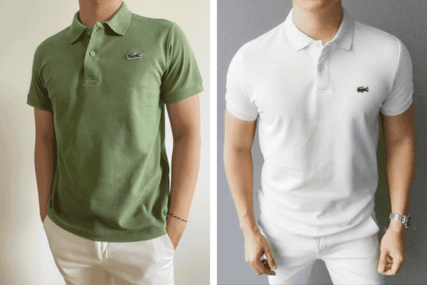 Áo polo cá sấu nam màu xanh lá và màu trắng